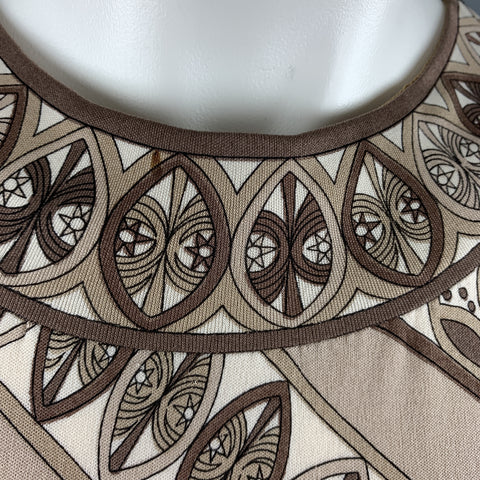 EMILIO PUCCI Vintage Size 8 Taupe Print Silk Long Sleeve Shift Dress