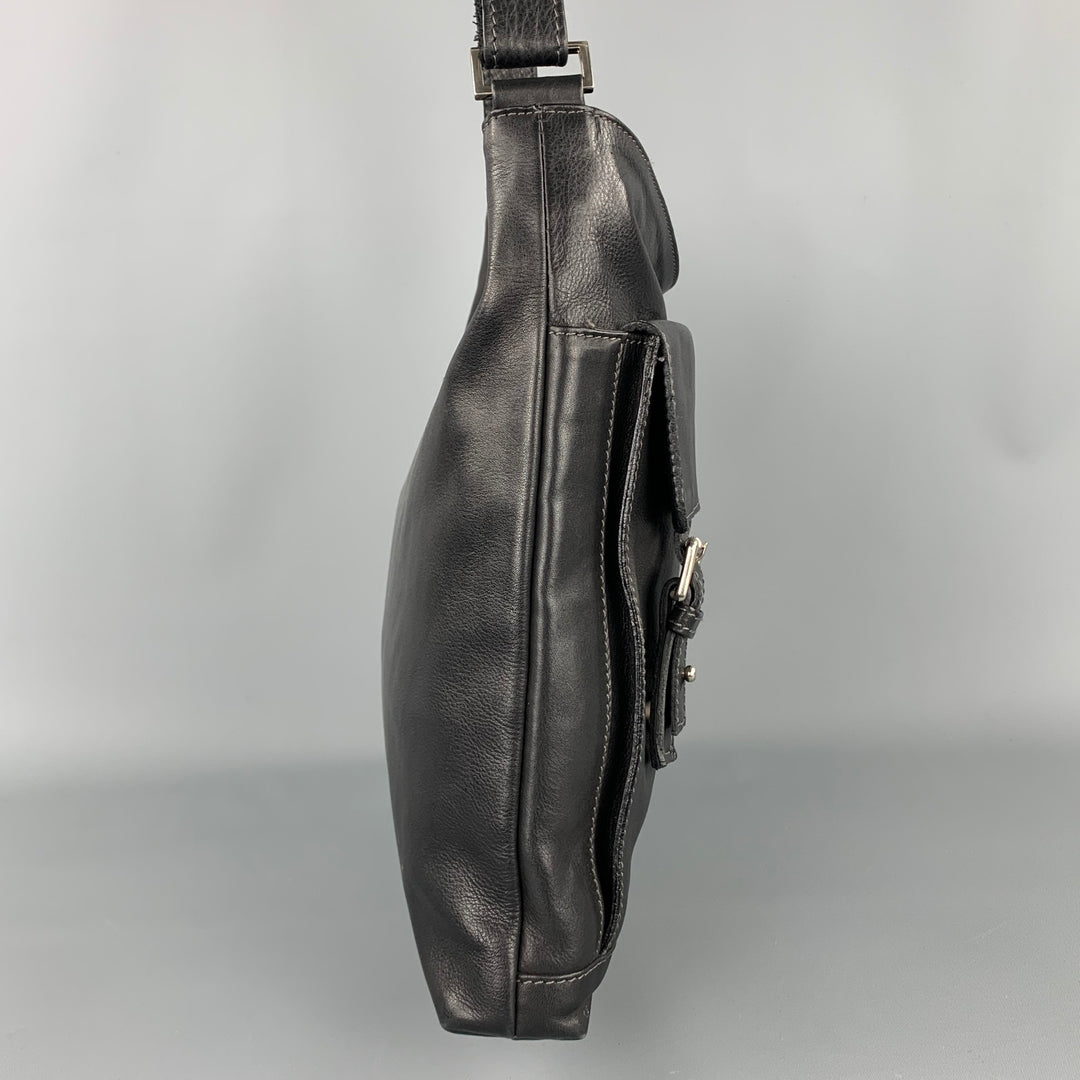 LOPEZ MORENO Black Contrast Stitch Leather Shoulder Bag
