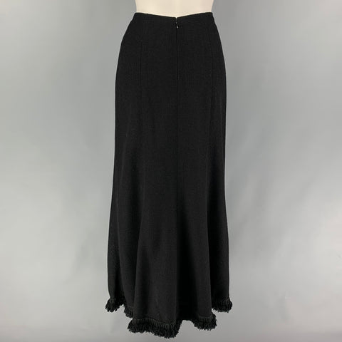 CHANEL Talla 4 Falda larga texturizada de mezcla de lana negra