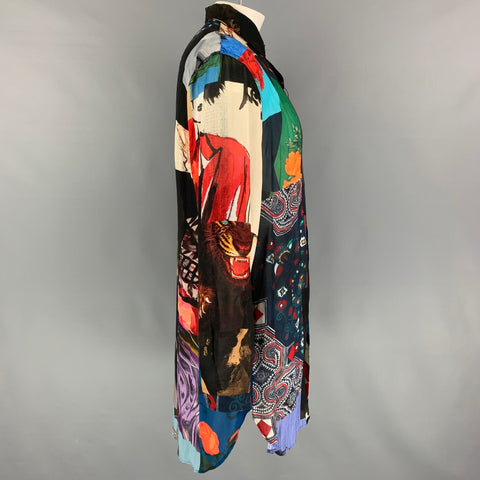 YOHJI YAMAMOTO BLACK SCANDAL Size XL Multi-Color Print Cupro Tencel Tunic Long Sleeve Shirt