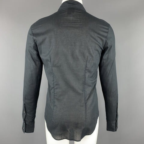 JUST CAVALLI Size M Embellishment Black Cotton Button Up Wide Pointed Collar Long Sleeve Shirt