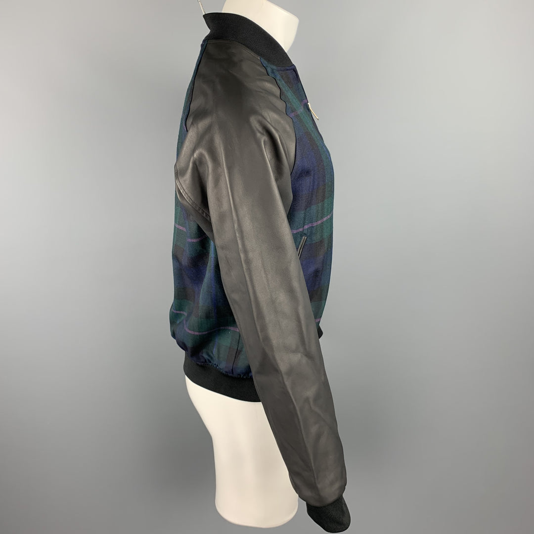 PAUL SMITH Size M Navy & Green Plaid Wool / Cashmere Zip Up Jacket