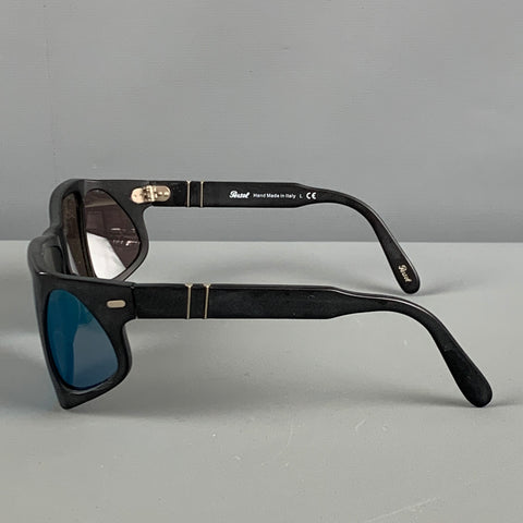 PERSOL Black Blue Acetate Shield Sunglasses