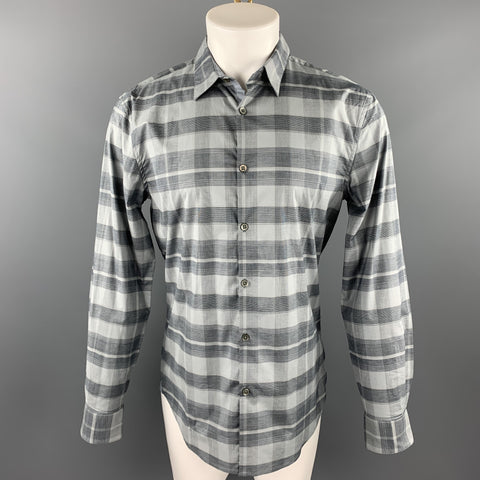 JOHN VARVATOS Luxe Size M Grey Plaid Cotton Button Up Long Sleeve Shirt