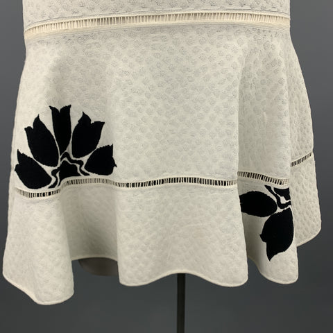 ALEXANDER MCQUEEN Size L White & Black Floral Ruffle Skirt Cocktail Dress
