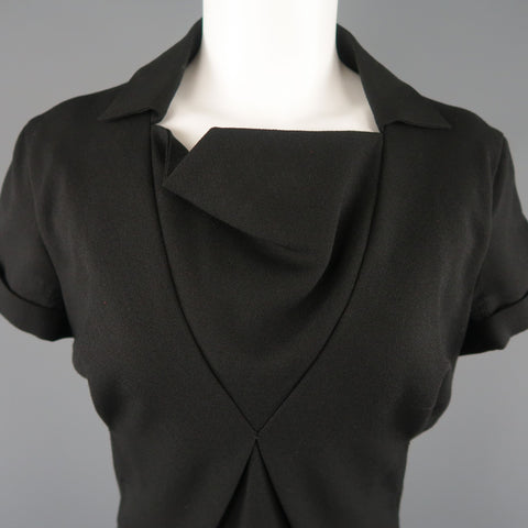BOTTEGA VENETA Size 8 Black Virgin Wool Collared Origami Shift Dress