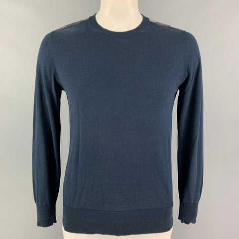 BURBERRY Size L Navy Cashmere Cotton Crew-Neck Pullover