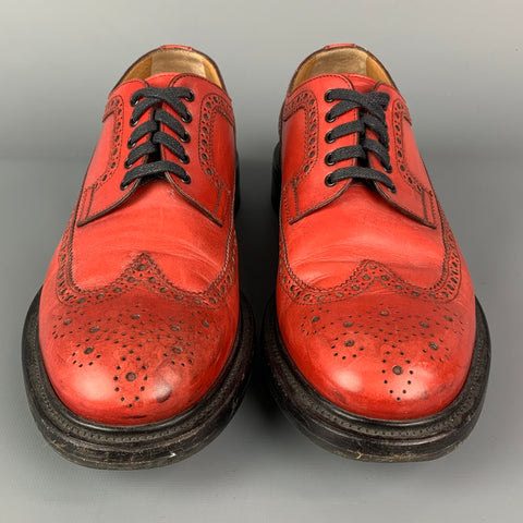 O'KEEFFE Size 9 Red Perforated Leather Wingtip Lace Up Shoes