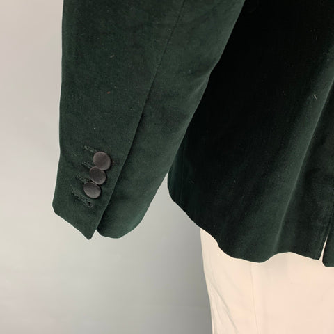 KENT CURWEN Size 46 Forest Green Black Velvet Cotton Peak Lapel Sport Coat