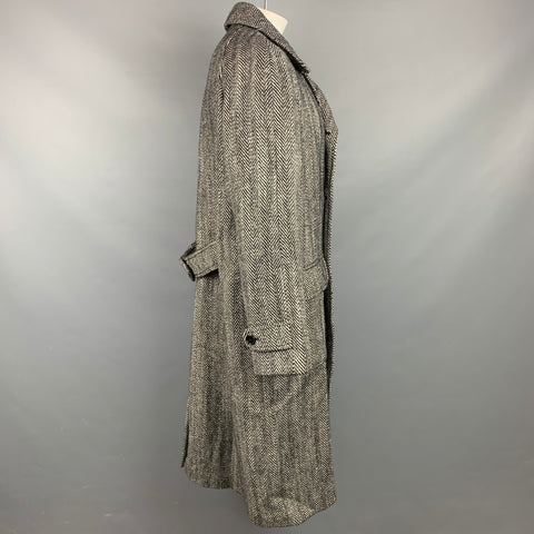 DOLCE & GABBANA Oversized Size 38 Black & White Herringbone Wool Double Breasted Coat