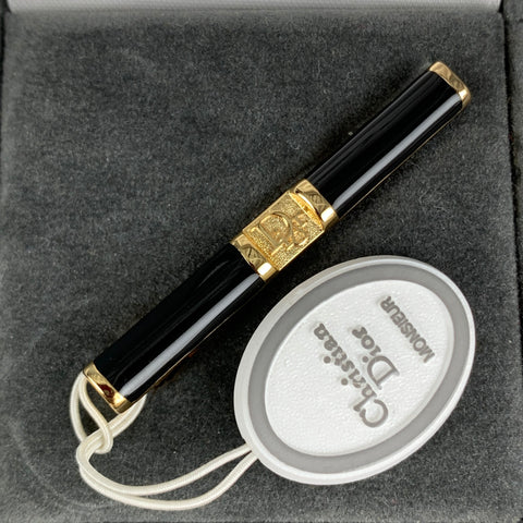 CHRISTIAN DIOR Black Gold Monogram Metal Tie Clip