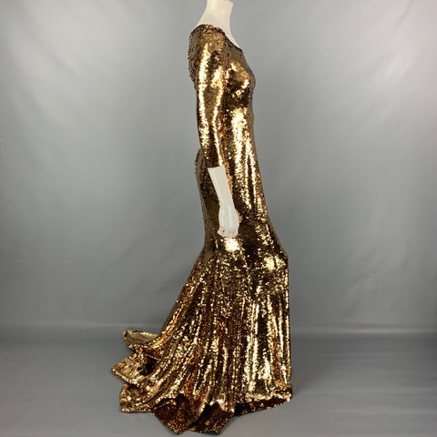 DOLCE &amp; GABBANA Taille 6 Robe à ourlet sirène en polyester à paillettes dorées et noires