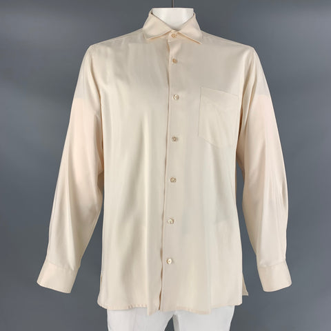 RALPH LAUREN Size L Cream Silk One pocket Long Sleeve Shirt