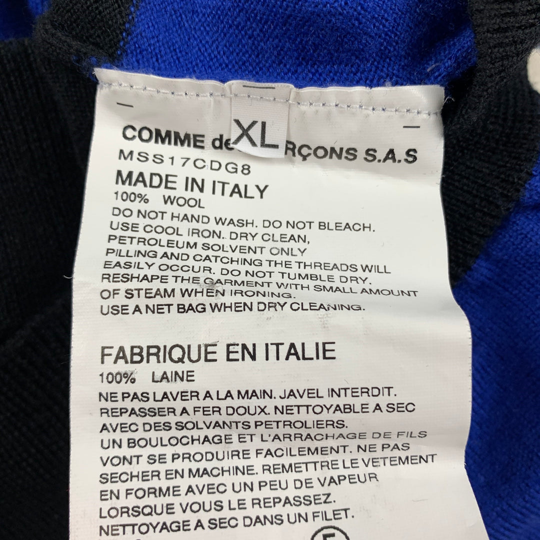 VETEMENTS x COMME des GARCONS Size XL Blue Black White Wool Knitted Crew-Neck Pullover