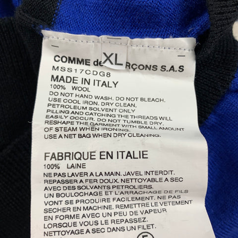 VETEMENTS x COMME des GARCONS Size XL Blue Black White Wool Knitted Crew-Neck Pullover
