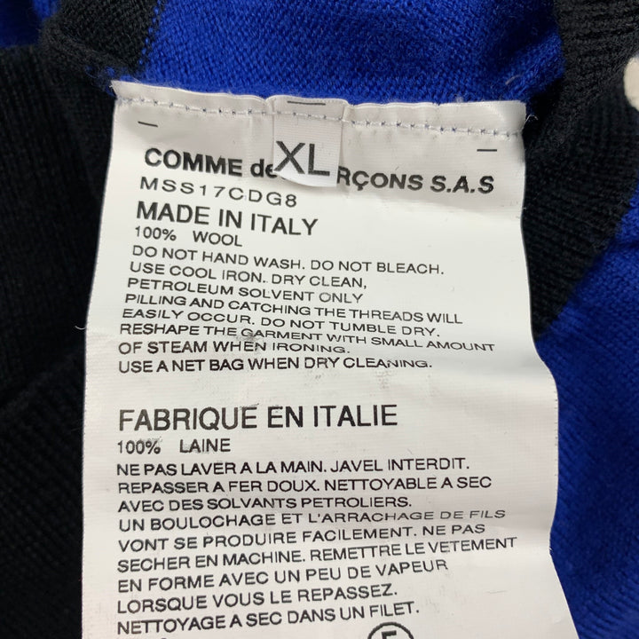 VETEMENTS x COMME des GARCONS Size XL Blue Black White Wool Knitted Crew-Neck Pullover
