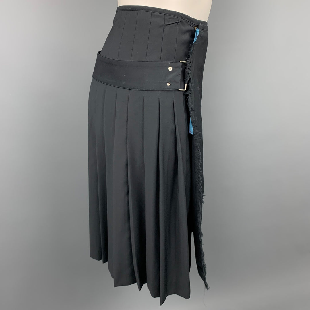 Vintage JEAN PAUL GAULTIER Tamaño 30 Falda escocesa con cinturón de lana virgen plisada de carbón