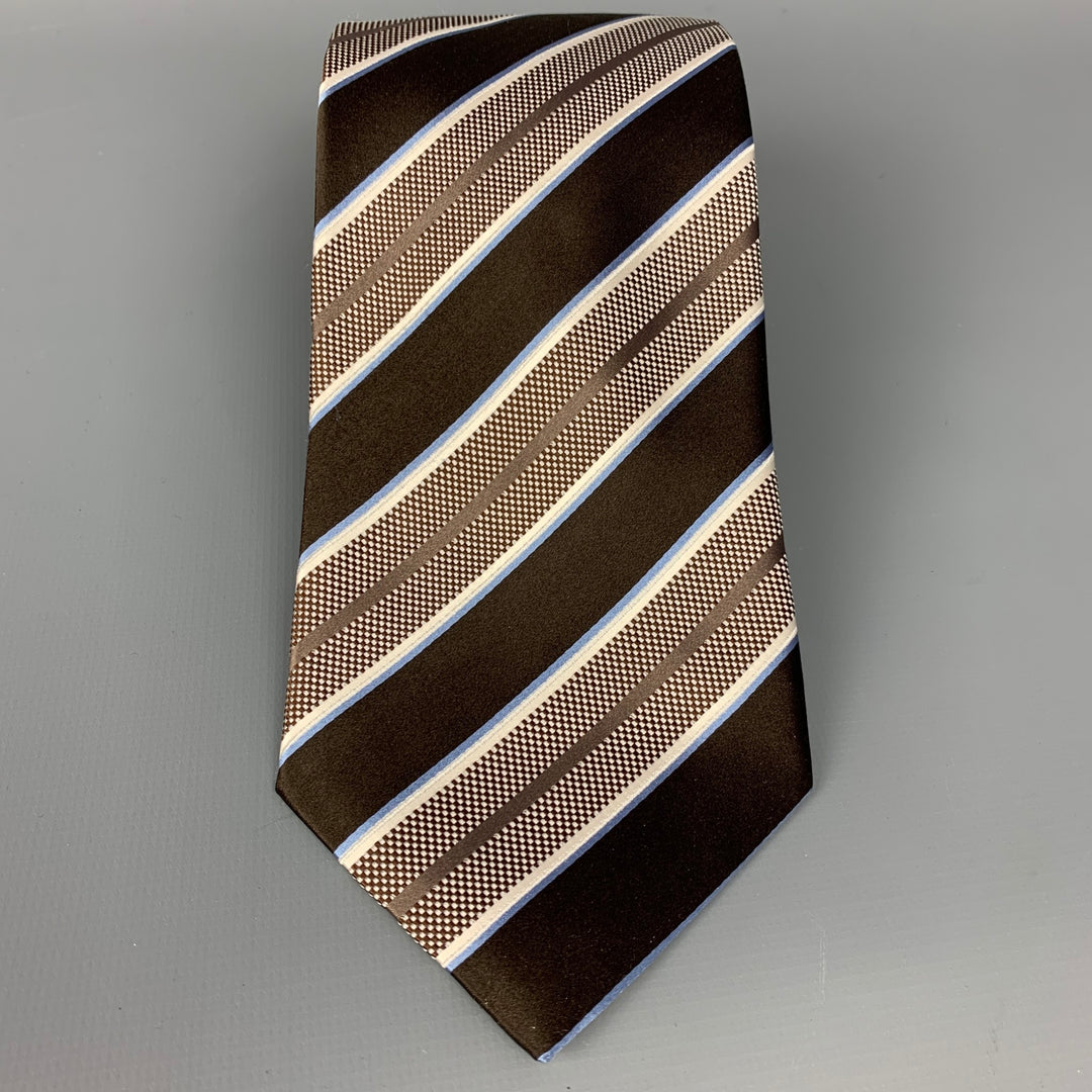 ERMENEGILDO ZEGNA Cravate en soie à rayures marron et blanches