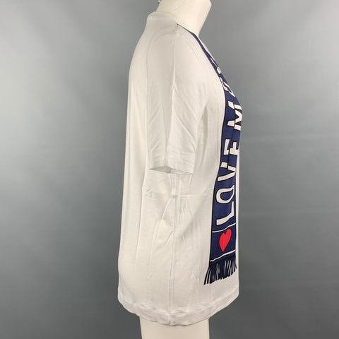 LOVE MOSCHINO Size 4 White & Navy Scarf Logo Graphic Print T-Shirt