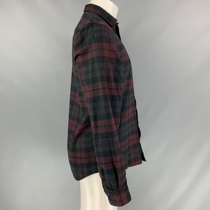 NORSE PROJECTS Size M Charcoal &  Burgundy Plaid Cotton Flannel Long Sleeve Shirt