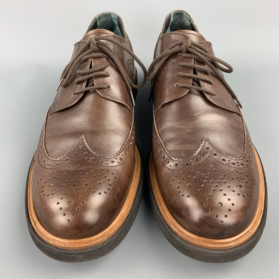 TOD'S Size 10.5 Brown Perforated Wingtip Leather Lace Up Shoes
