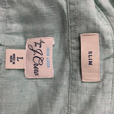 J.CREW Size L Light Green Linen Button Down Short Sleeve Shirt