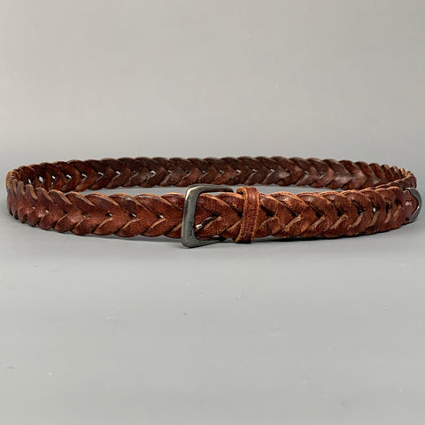 RALPH LAUREN Size 36 Brown Woven Leather Sterling Silver Belt
