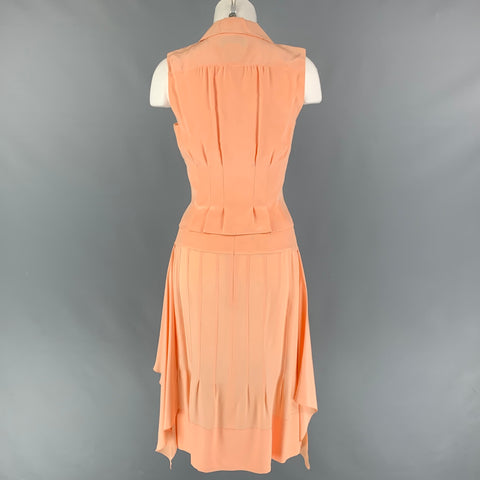 CHANEL AJ508 03P Size 4 Salmon Silk Notch Lapel Skirt Set