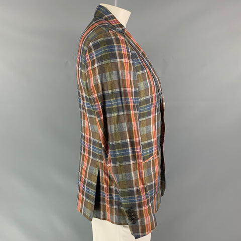 ETRO Chest Size 44 Regular Multi-Color Plaid Linen &  Cotton Sport Coat