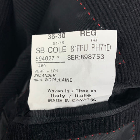 PHINEAS COLE Taille 36 Costume à Revers en Laine Velours Côtelé Noir