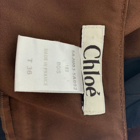 CHLOE Size 4 Brown Black Satin Silk Pleated Skirt