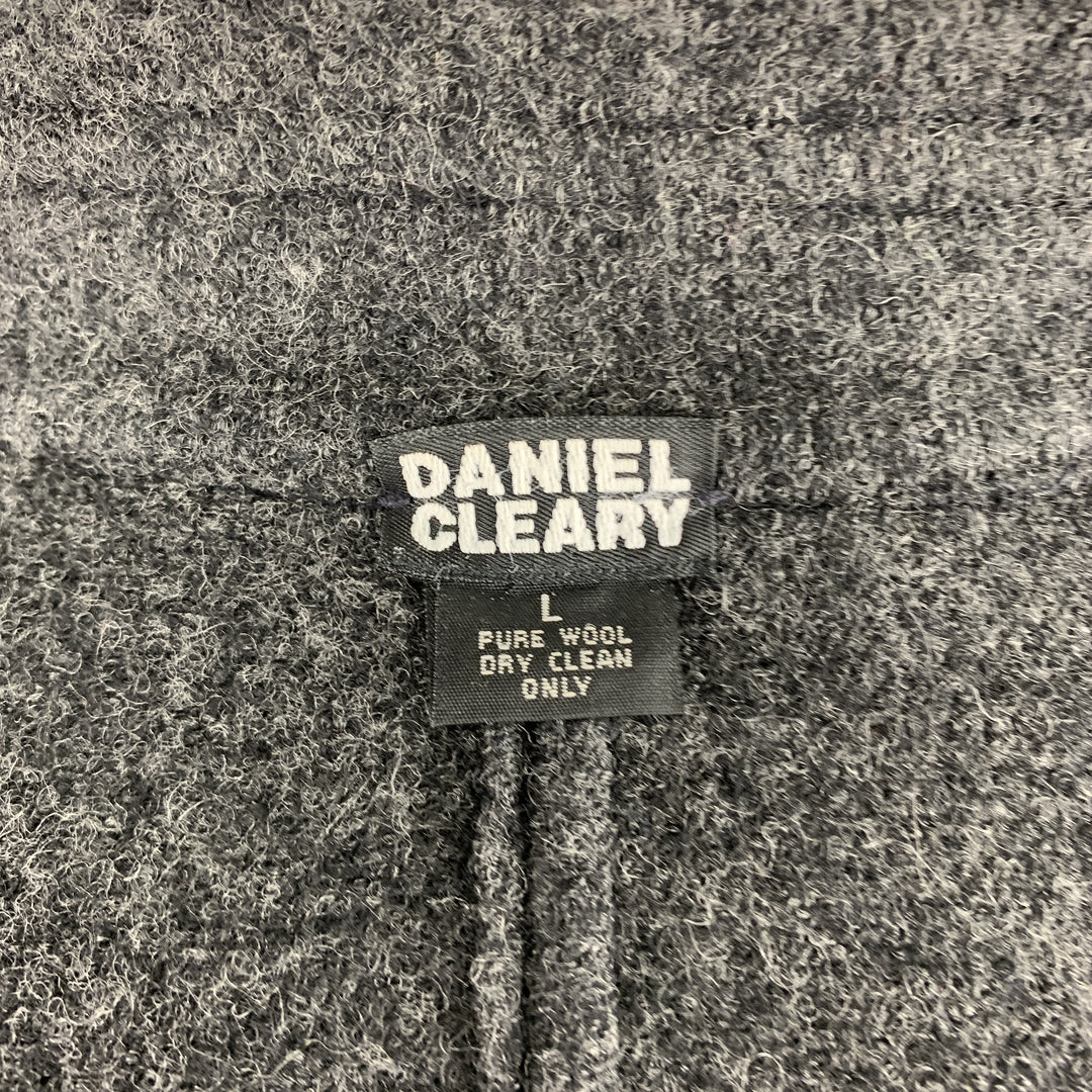 DANIEL CLEARY Size L Charcoal Textured Wool Hidden Snaps Long Sleeve Shirt