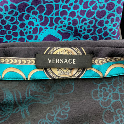 VERSACE Size 6 Multi-Color Floral Silk Buttoned Blouse