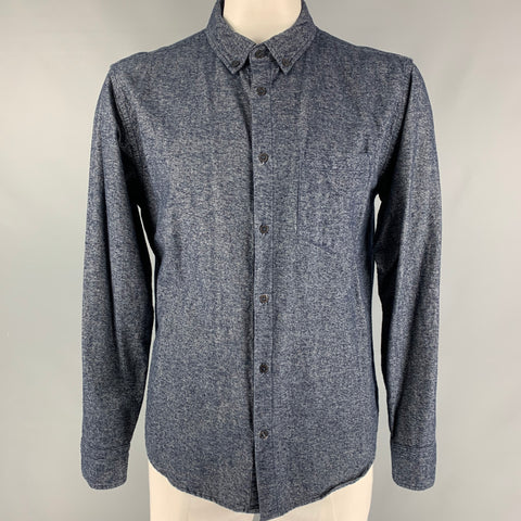 CP SHADES Size XL Navy & White Textured Cotton Long Sleeve Shirt