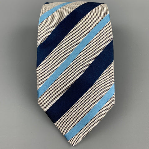 ERMENEGILDO ZEGNA Navy & White Diagonal Stripe Silk / Cotton Tie