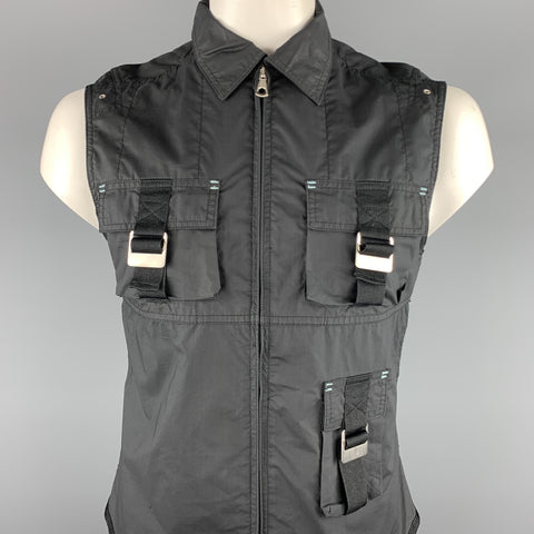 J. LINDEBERG Size L Black Cotton Zip Up Patch Pocket Sleeveless Shirt