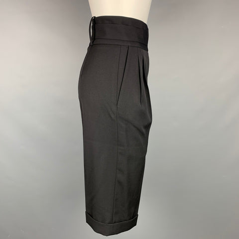 SAINT LAURENT Taille 2 Pantalon court taille haute en laine noire