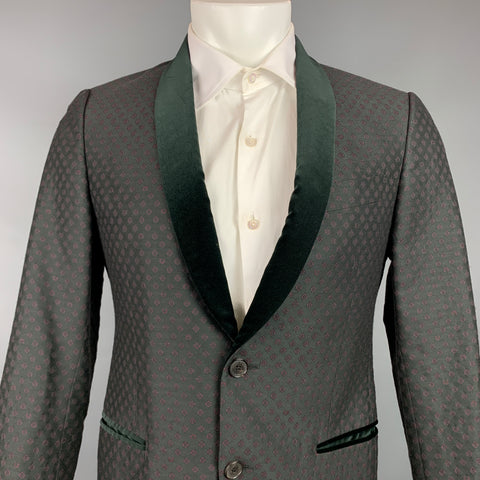 SALVATORE FERRAGAMO Size 38 Black & Burgundy Print Wool / Silk Sport Coat