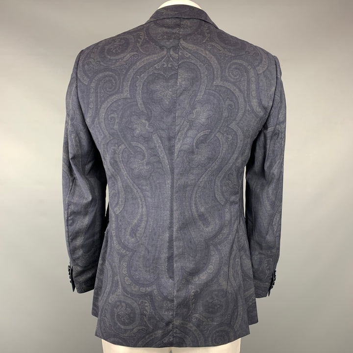 ETRO Size 42 Charcoal & Grey Paisley Wool Notch Lapel Sport Coat