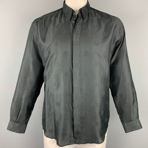 Vintage GIANNI VERSACE Size M Black Medusa Head Print Cotton Blend  Long Sleeve Shirt