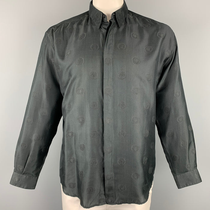 Vintage GIANNI VERSACE Size M Black Medusa Head Print Cotton Blend  Long Sleeve Shirt