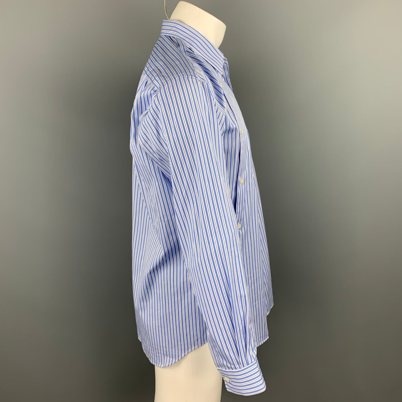 COMME des GARCONS SHIRT Size M Blue Stripe Cotton Button Up Long Sleeve Shirt