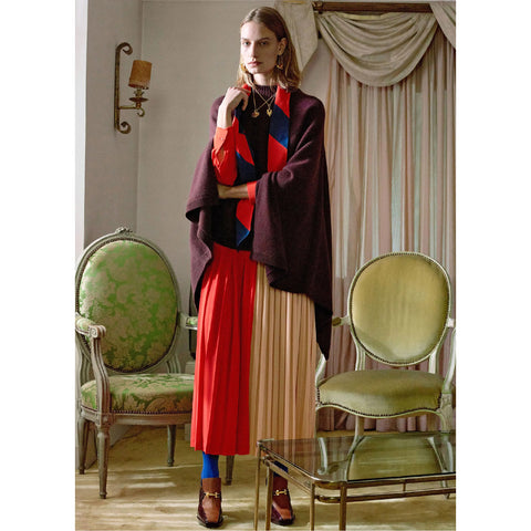 GIVENCHY Pre-Fall 2018 Talla 6 Falda plisada midi de dos tonos de viscosa / poliéster roja y rosa