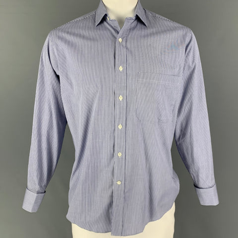 VALENTINO Size M White Navy Stripe Cotton French Cuff Long Sleeve Shirt