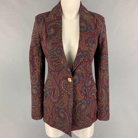 ROSETTA GETTY Size S Burgundy Navy Viscose Blend Jacket