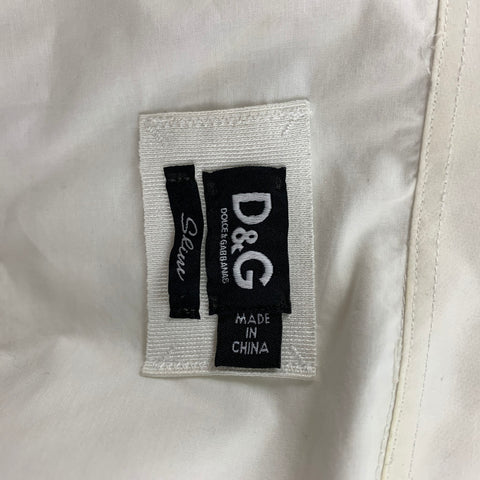 D&G by DOLCE & GABBANA Size XL White & Grey Frayed Cotton / Silk Long Sleeve Shirt