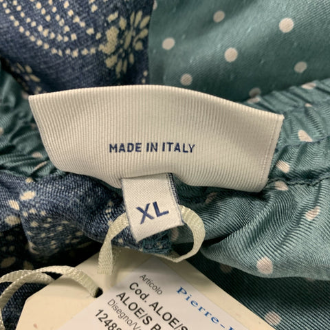 PIERRE-LOUIS MASCIA Size XL Blue Grey Print Silk Camp Suit
