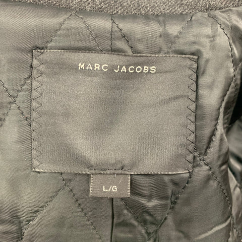 MARC JACOBS Size L Charcoal Wool Faux Fur Lapel Car Coat Coat