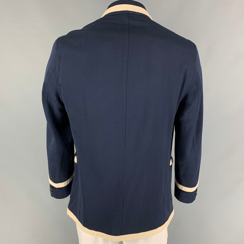 POLO by RALPH LAUREN Size L Navy Cream Embroidery Wool Cotton Sport Coat