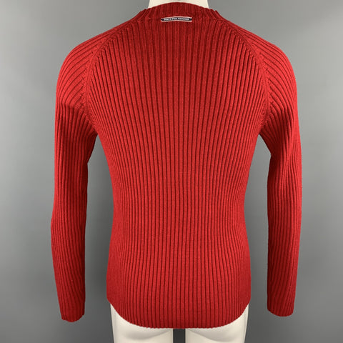 GAULTIER JEANS Size L Red Ribbed Knit Wool JSPG Button Sleeve Pullover